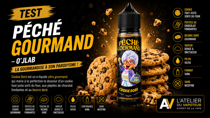 Test e-liquide Cookie Doré 50ml Péché Gourmand - O'Jlab
