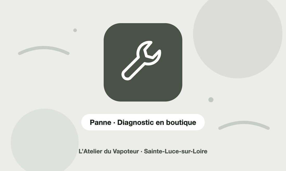 Pictogramme Panne · Diagnostic en boutique – L’Atelier du Vapoteur