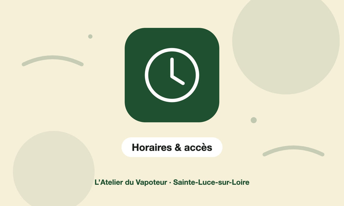 Pictogramme Horaires & accès – L’Atelier du Vapoteur