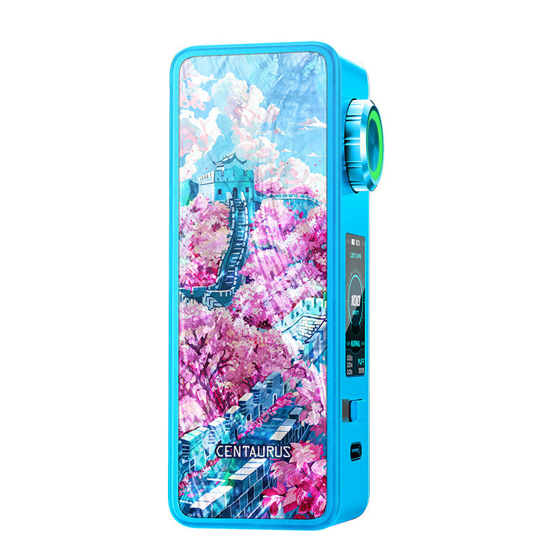 Box Centaurus M100 Lost Vape coloris Skyward Wall bleu, panneau Grande Muraille et cerisiers